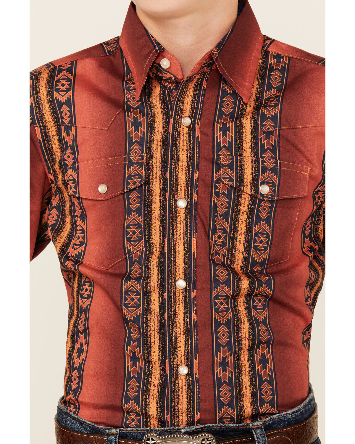 Wrangler Boys' Southwestern Striped Long Sleeve Pearl Snap Western Shirt