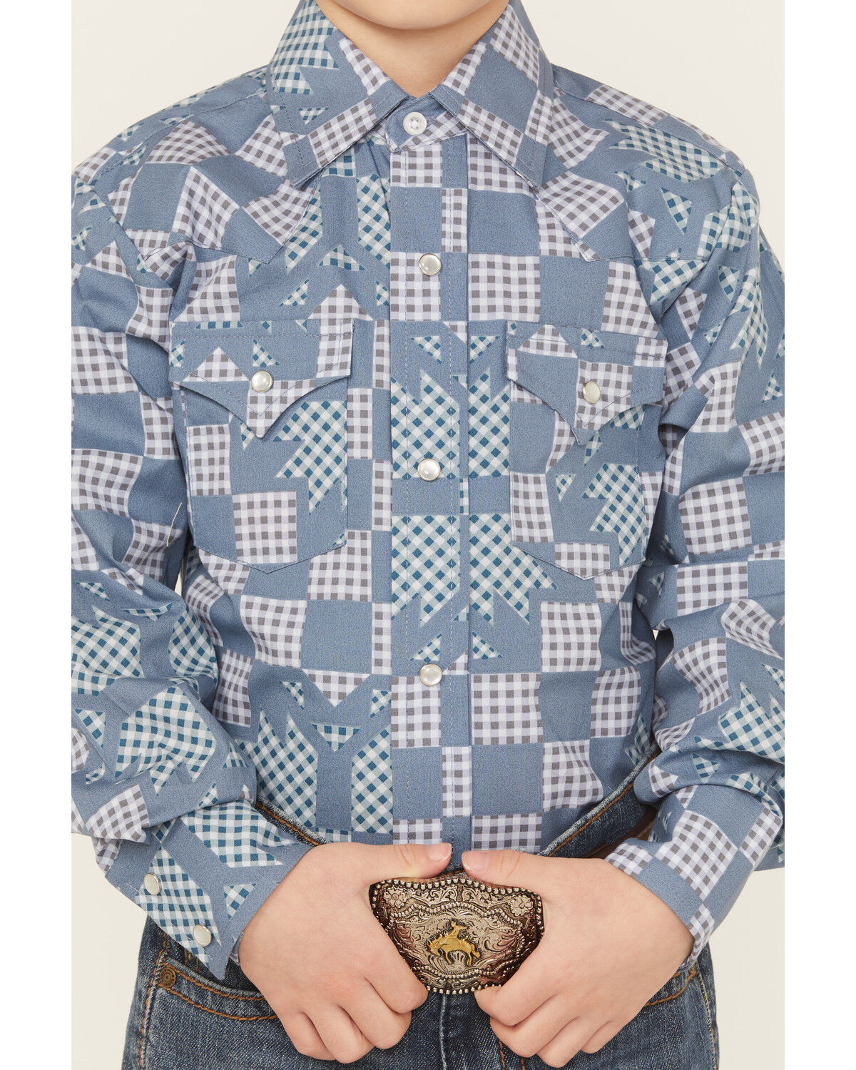 Ely Walker Boys' Quilted Print Long Sleeve Snap Western Shirt