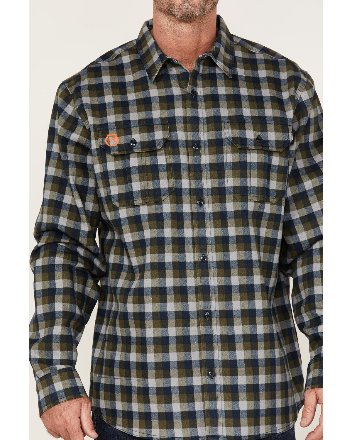 Hawx Men's FR Buffalo Plaid Print Long Sleeve Button-Down Work Shirt - Big