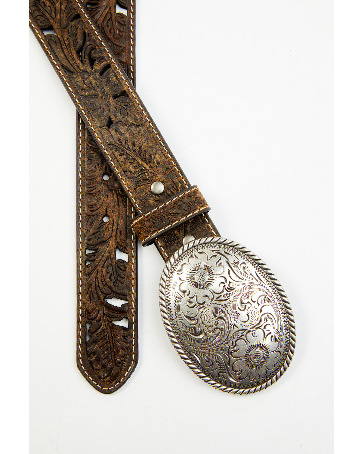 Shyanne Women's Oval Scroll Buckle Tooled Cut Out Belt