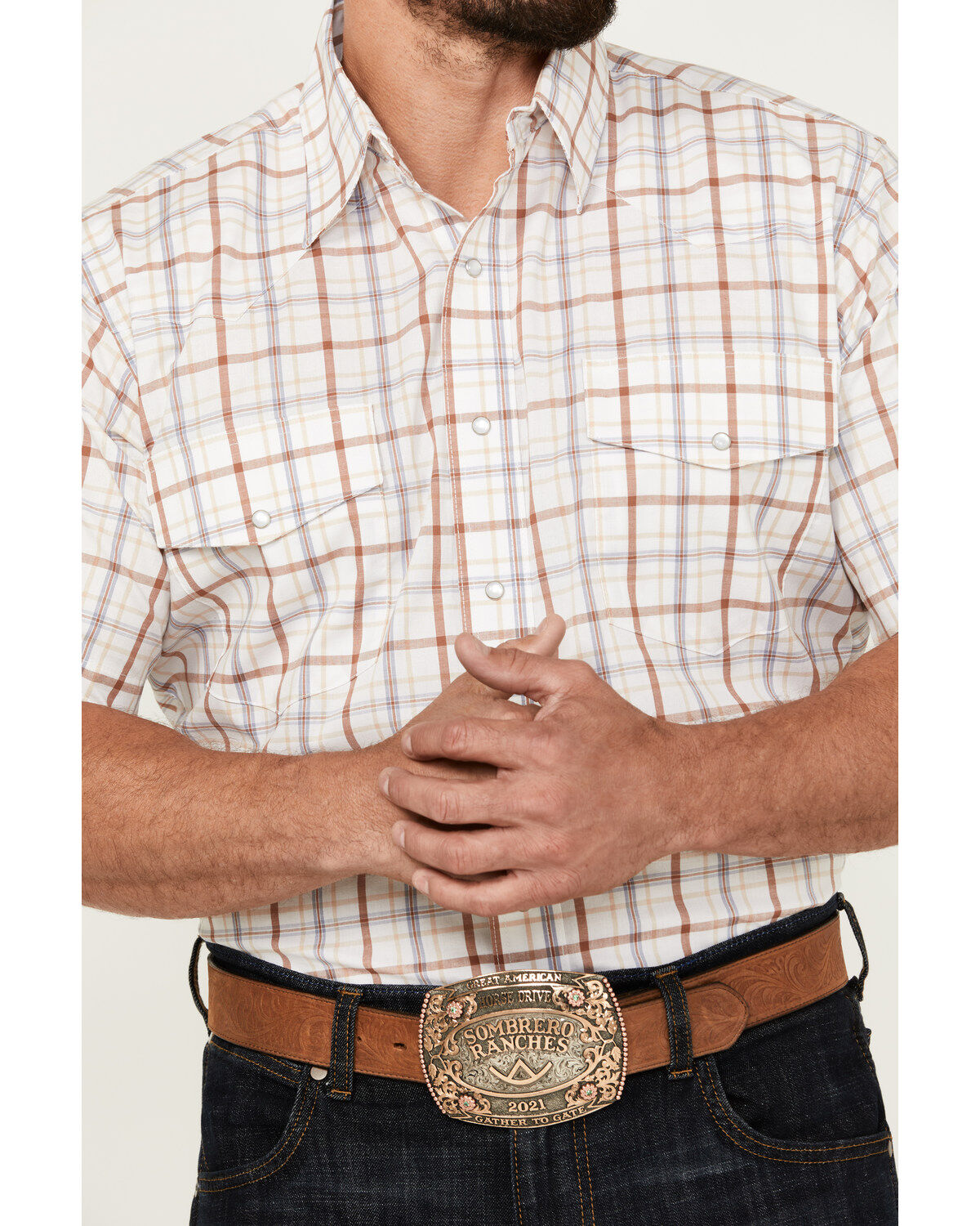 Wrangler Men's Wrinkle Resist Plaid Print Short Sleeve Pearl Snap Western Shirt