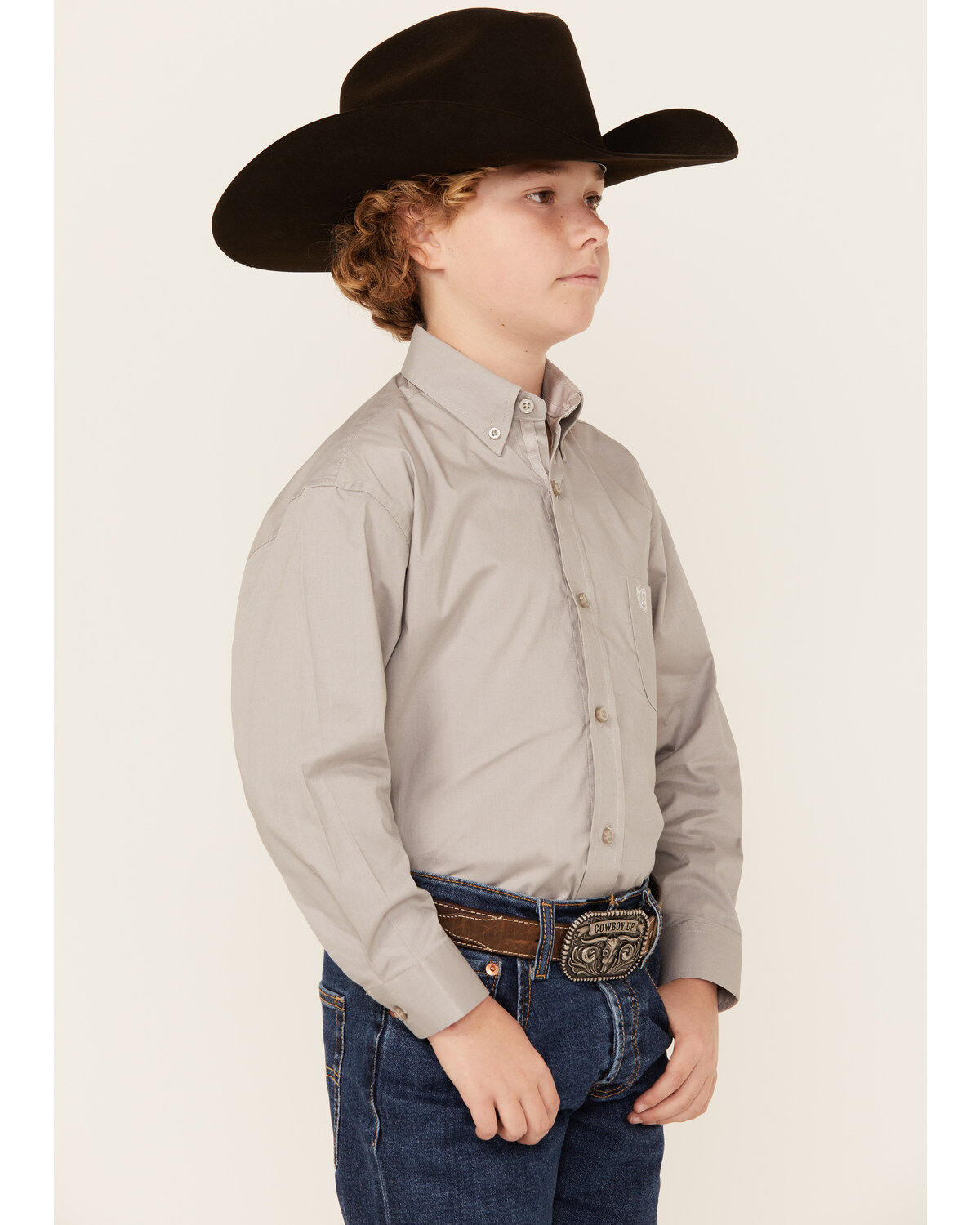 Panhandle Boys' Solid Long Sleeve Button-Down Stretch Western Shirt