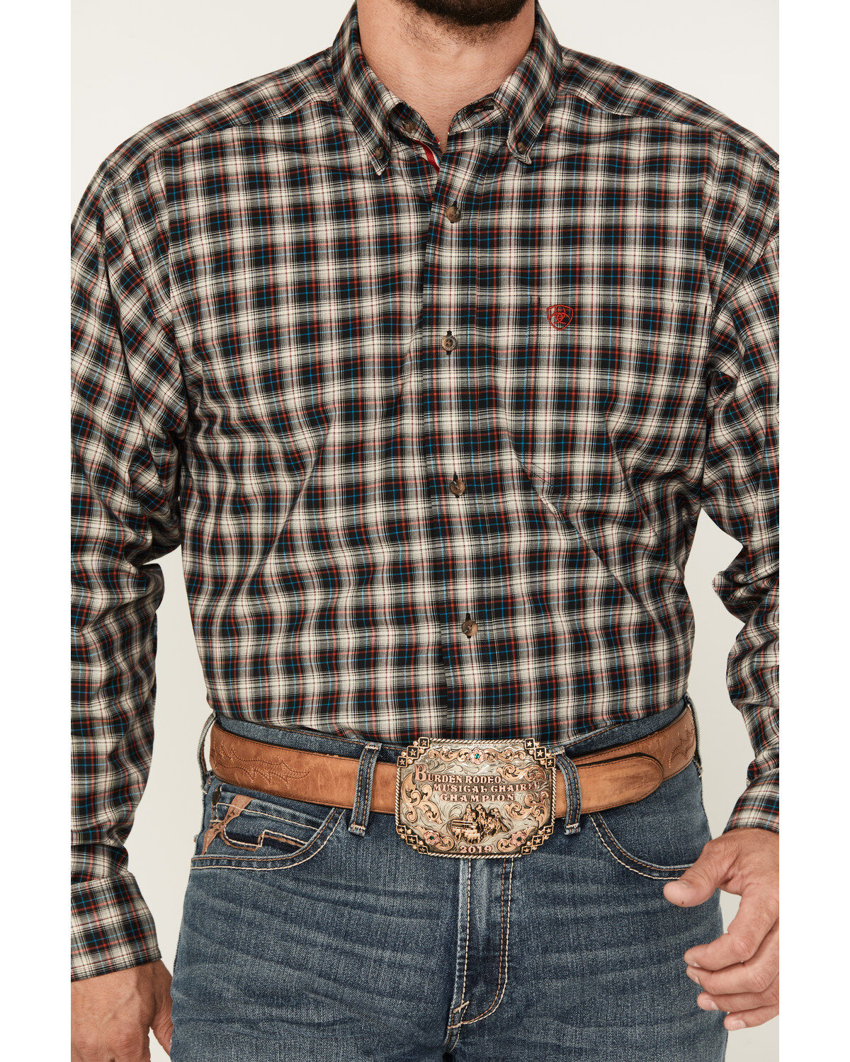 Ariat Men's Karter Plaid Print Long Sleeve Button-Down Stretch Western Shirt