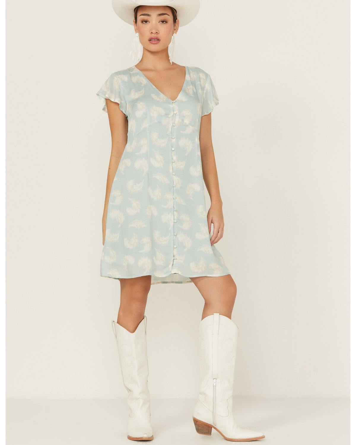 Stetson Women's Feather Print Button-Front Mini Dress