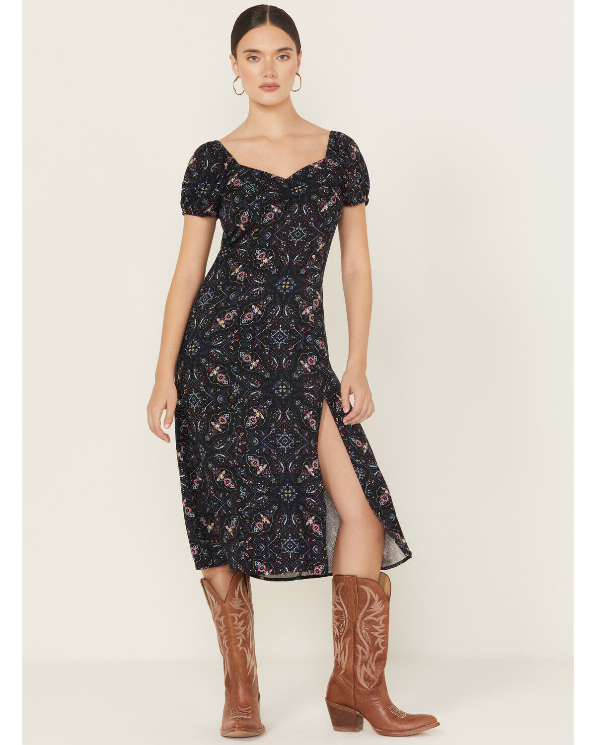Idyllwind Women's Beth Jacquard Print Short Sleeve Midi Dress