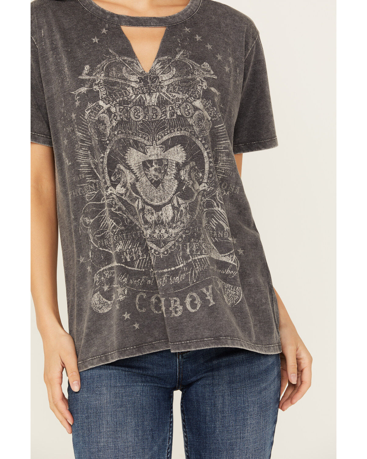 Blended Women's Rodeo Cowboy Cutout Short Sleeve Graphic Tee