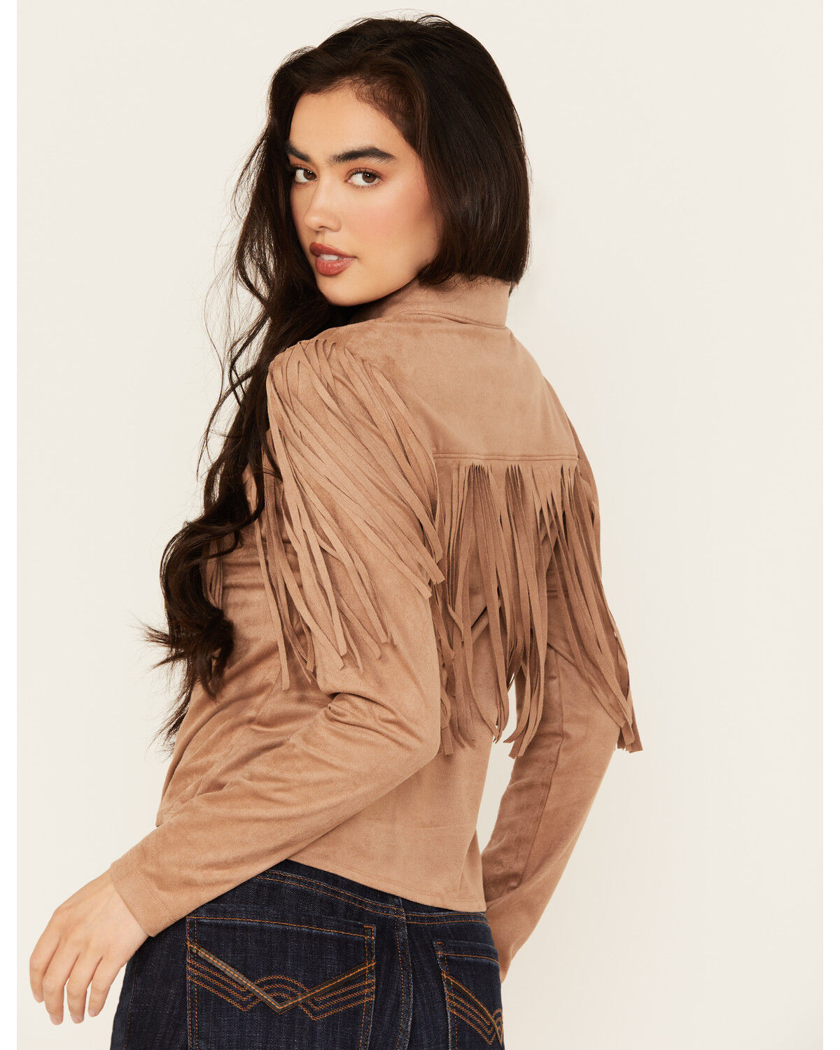 Idyllwind Women's Fate Faux Suede Fringe Long Sleeve Button-Down Tie-Front Shirt