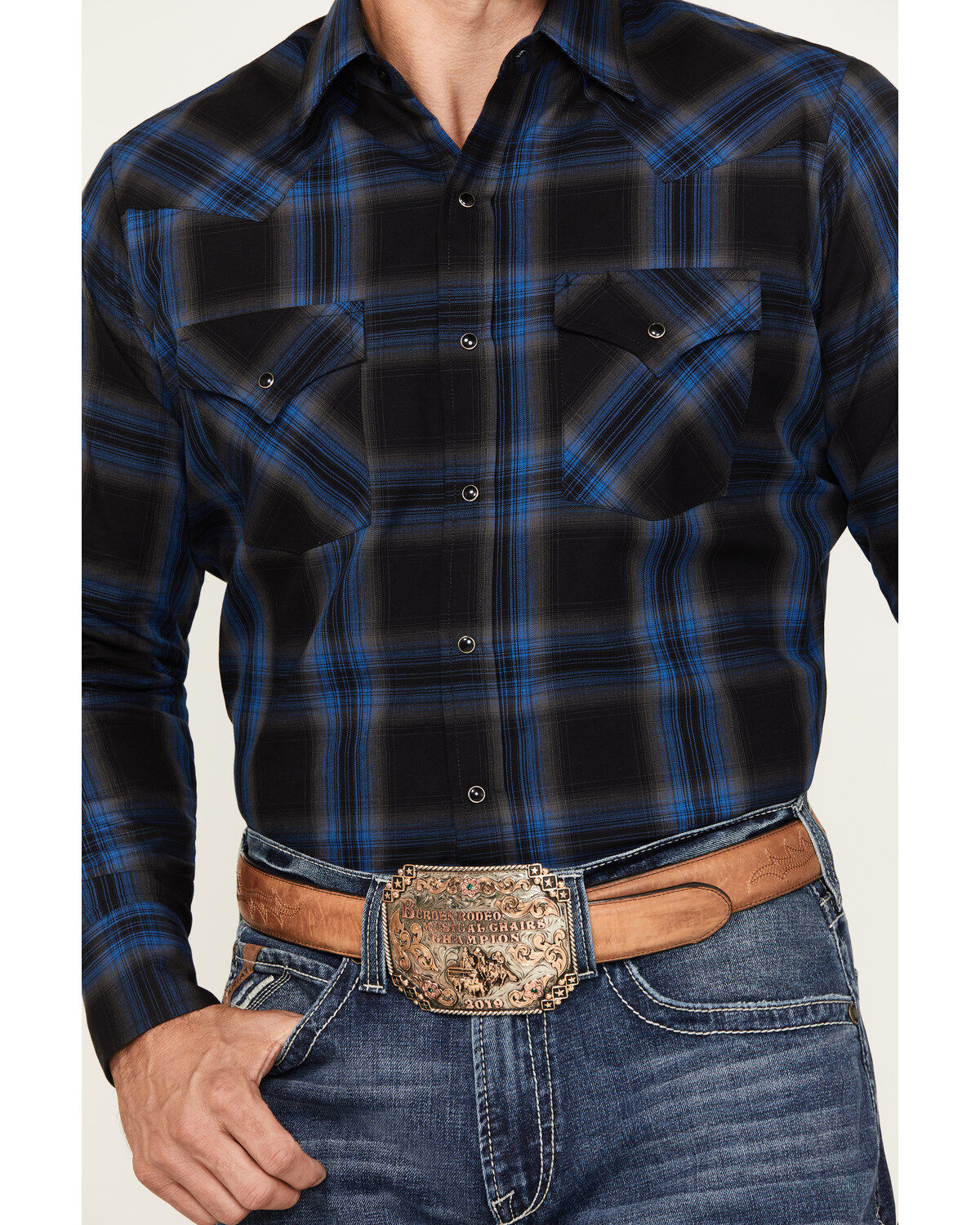 Ely Walker Men's Plaid Print Long Sleeve Snap Western Shirt