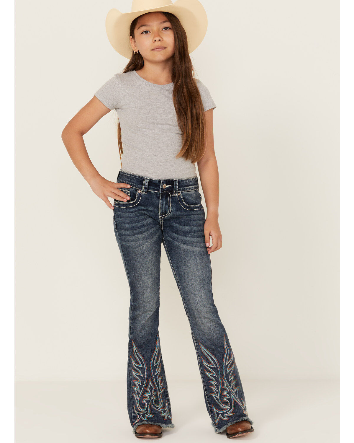 Shyanne Girls' Medium Wash Stitch Flare Stretch Denim Jeans
