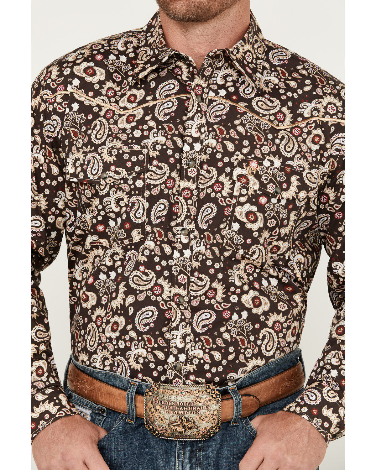 Cowboy Hardware Men's Mixed Paisley Print Long Sleeve Snap Western Shirt