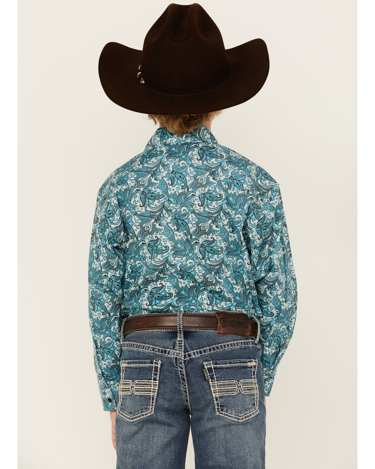 Rock & Roll Denim Boys' Paisley Print Long Sleeve Pearl Snap Stretch Western Shirt