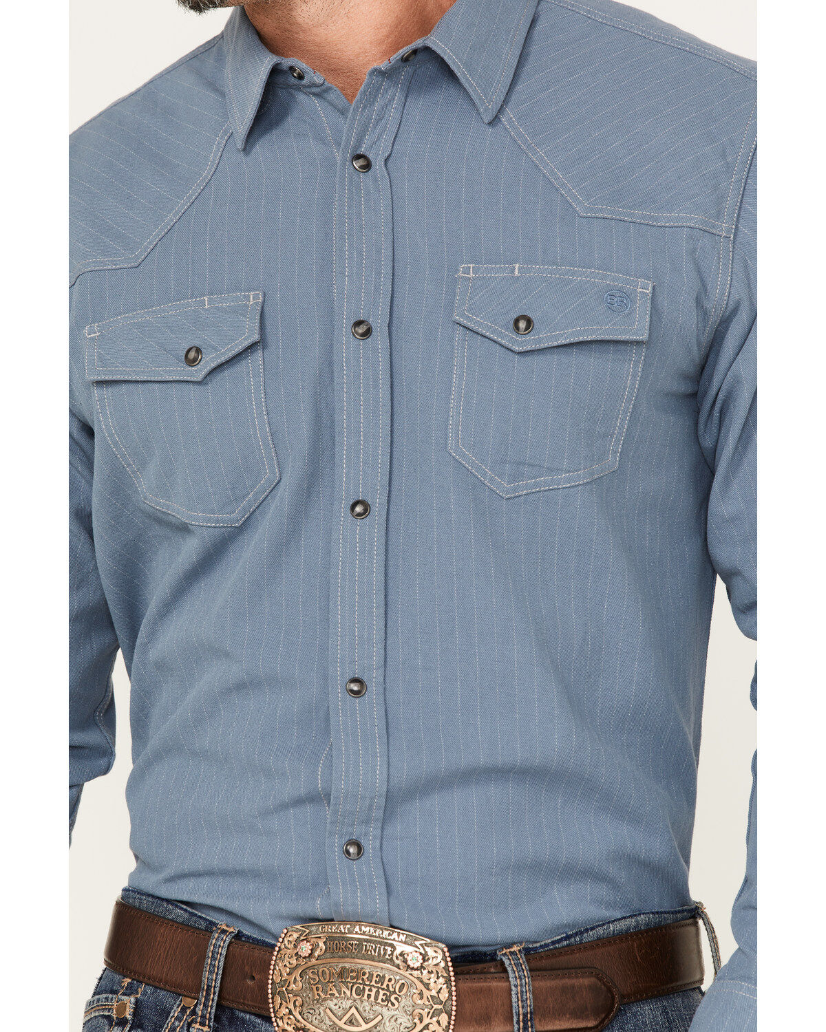 Blue Ranchwear Men's Ticking Stripe Snap Western Workshirt