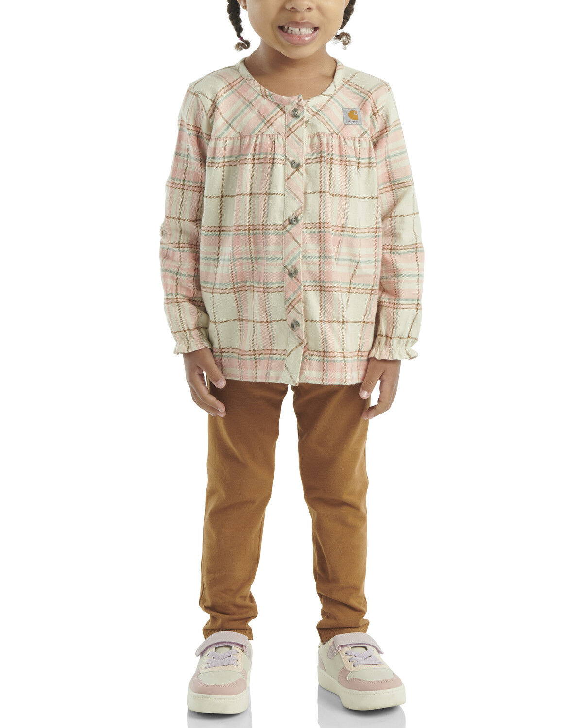 Carhartt Toddler Girls' Plaid Print Long Sleeve Button-Down Shirt And Leggings Set - 2 Piece