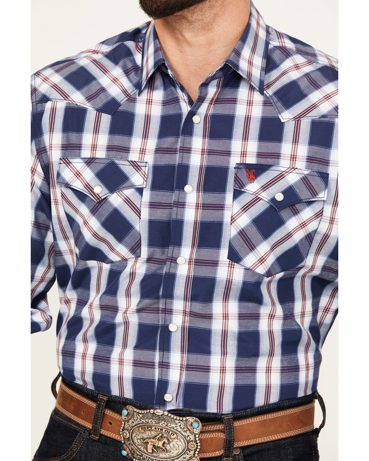 Rodeo Clothing Men's Plaid Print Long Sleeve Pearl Snap Western Shirt