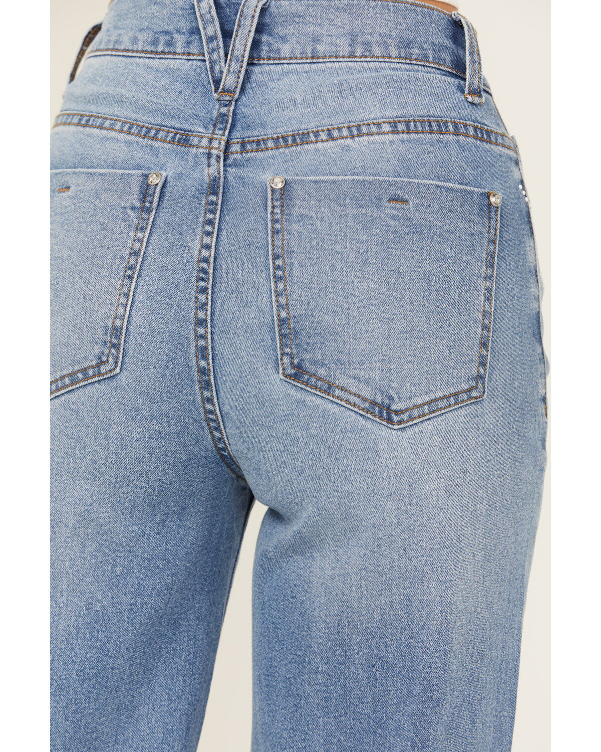 Vibrant Denim Women's Medium Wash High Rise Floral Stretch Wide Leg Jeans