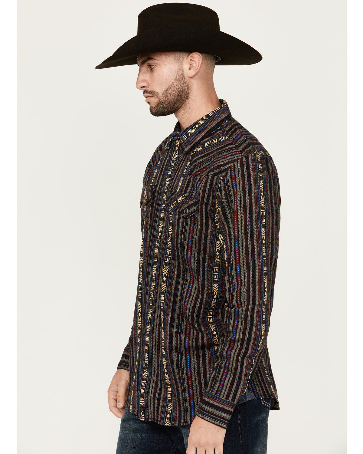 Moonshine Spirit Men's Towers Vertical Dobby Striped Print Long Sleeve Snap Western Shirt