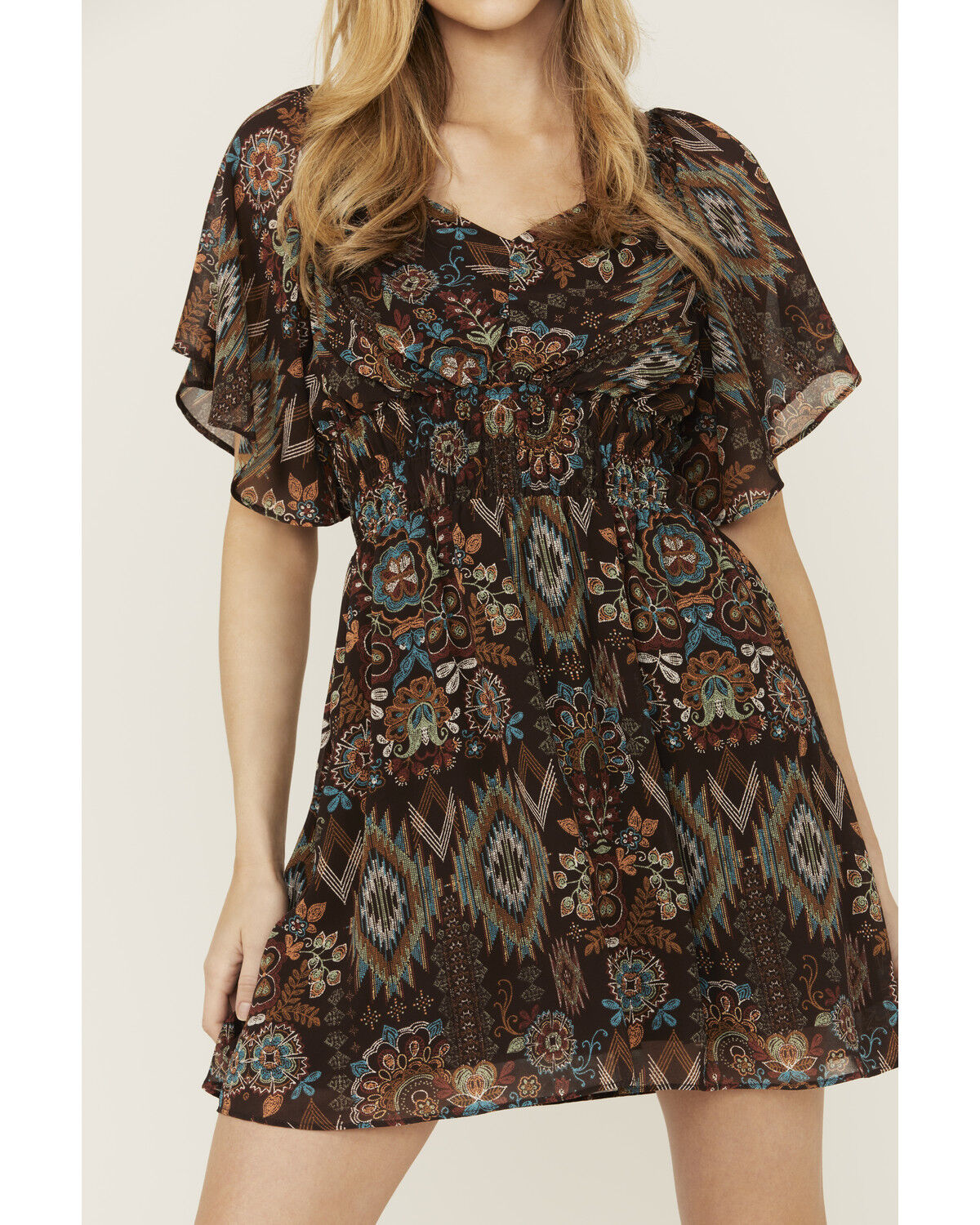 Shyanne Women's Printed Short Sleeve Handkerchief Mini Dress