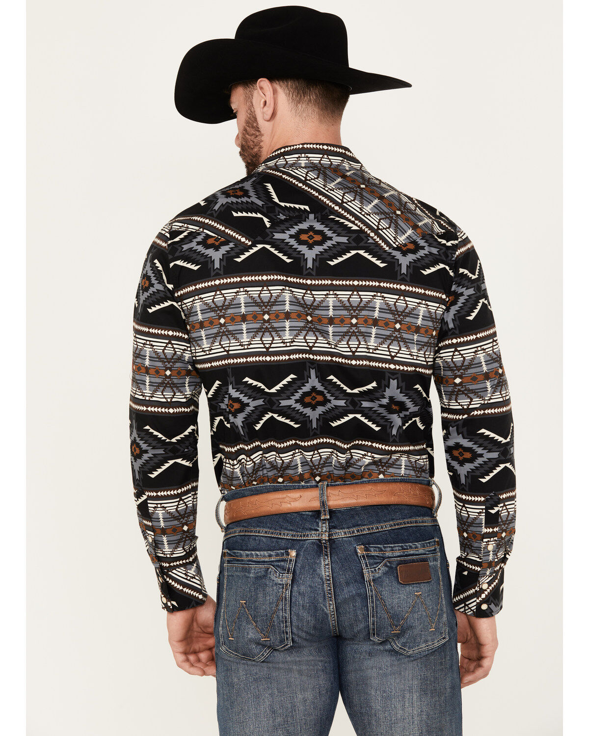 Rock & Roll Denim Men's Southwestern Print Stretch Long Sleeve Snap Western Shirt