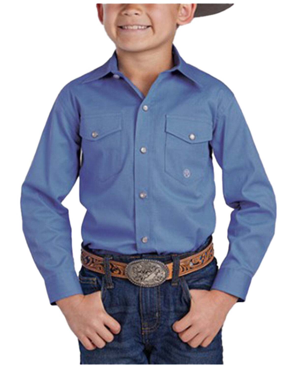 Roper Boys' Solid Long Sleeve Snap Stretch Western Shirt