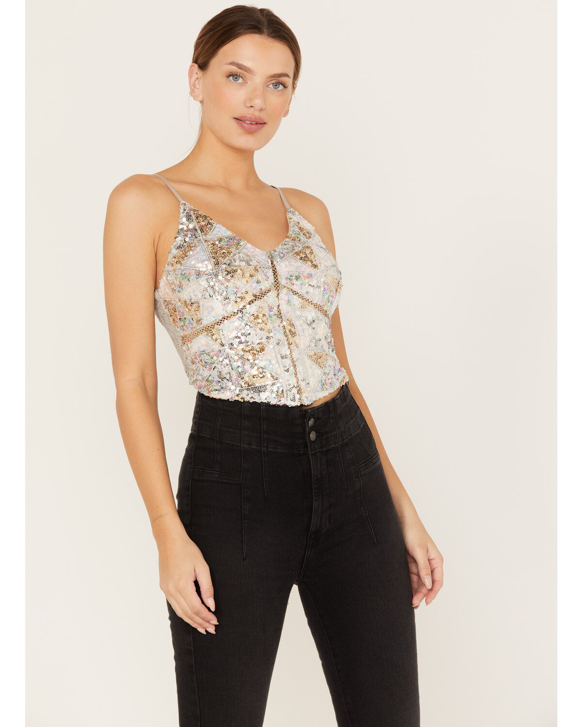 Miss Me Women's Sequin Cropped Tank Top
