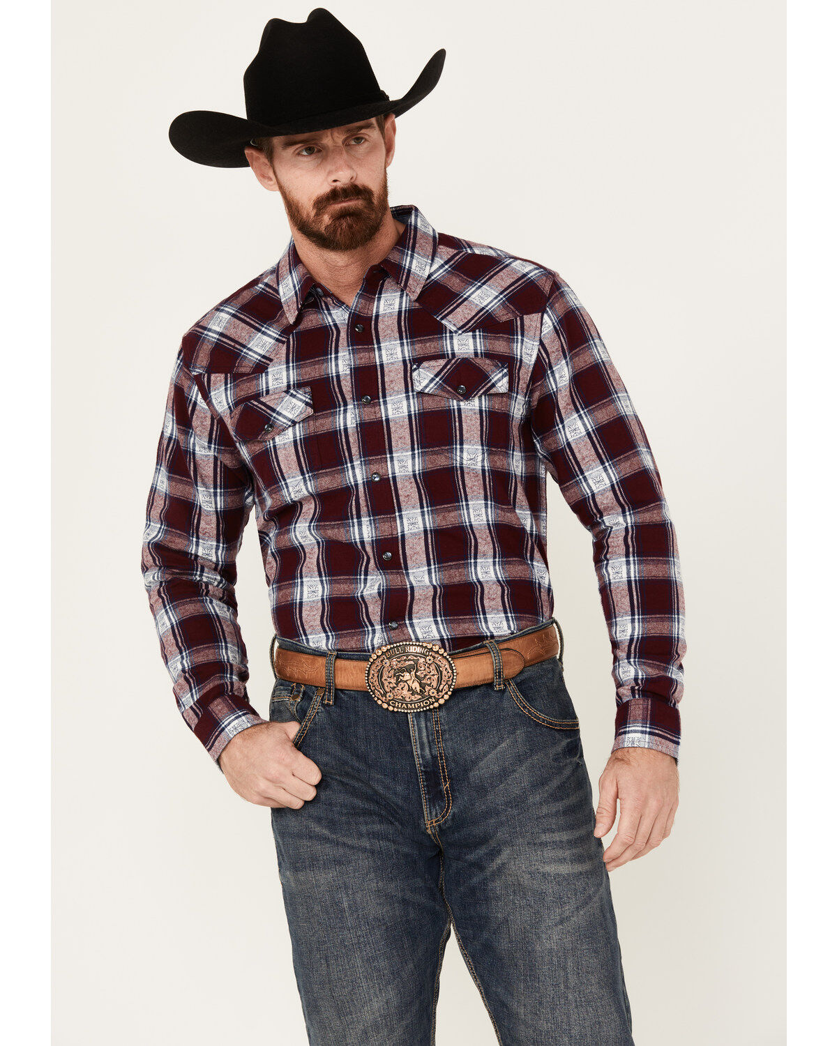 Cody James Men's Peace Treaty Plaid Print Long Sleeve Pearl Snap Flannel Shirt