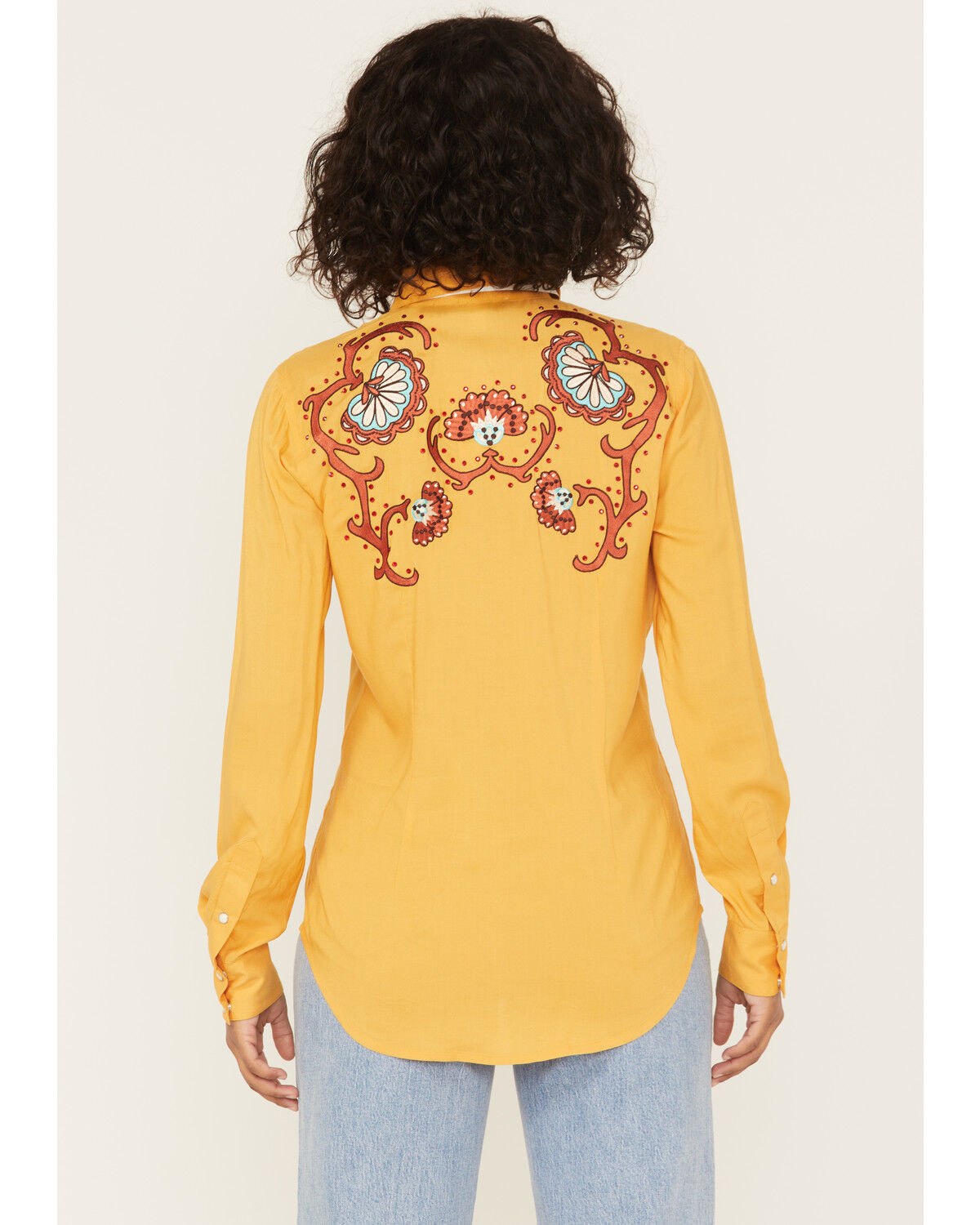 Panhandle Women's Retro Rhinestone Embroidered Long Sleeve Snap Western Shirt