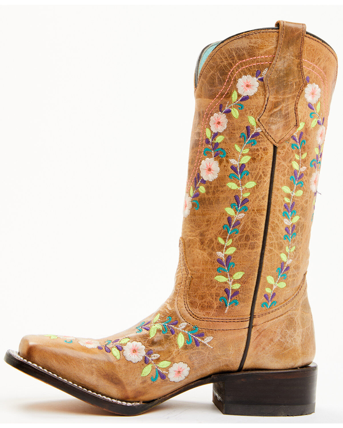 Corral Girls' Floral Embroidered Blacklight Western Boots - Square Toe