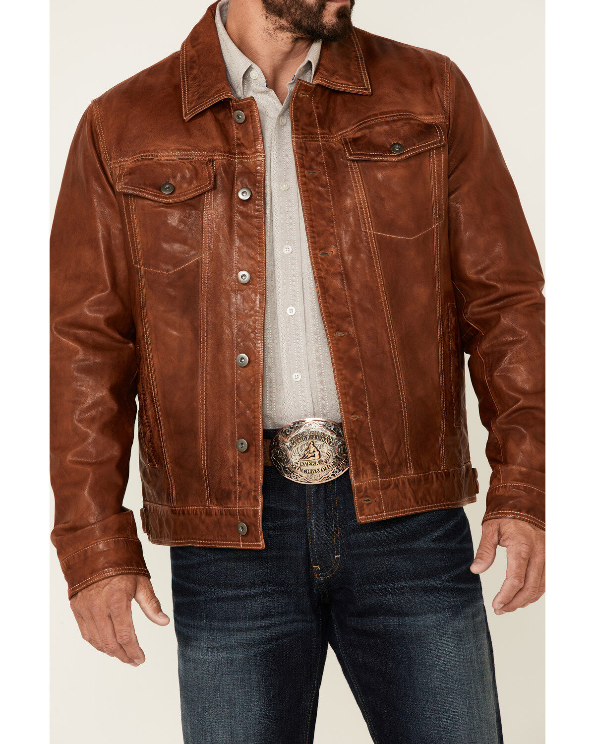 Scully Men's Tan Leather Button-Front Trucker Jacket