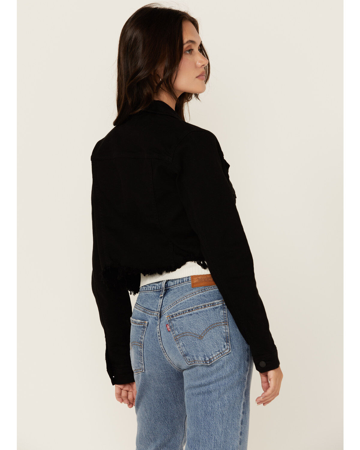 Cello Women's Frayed Cropped Denim Jacket
