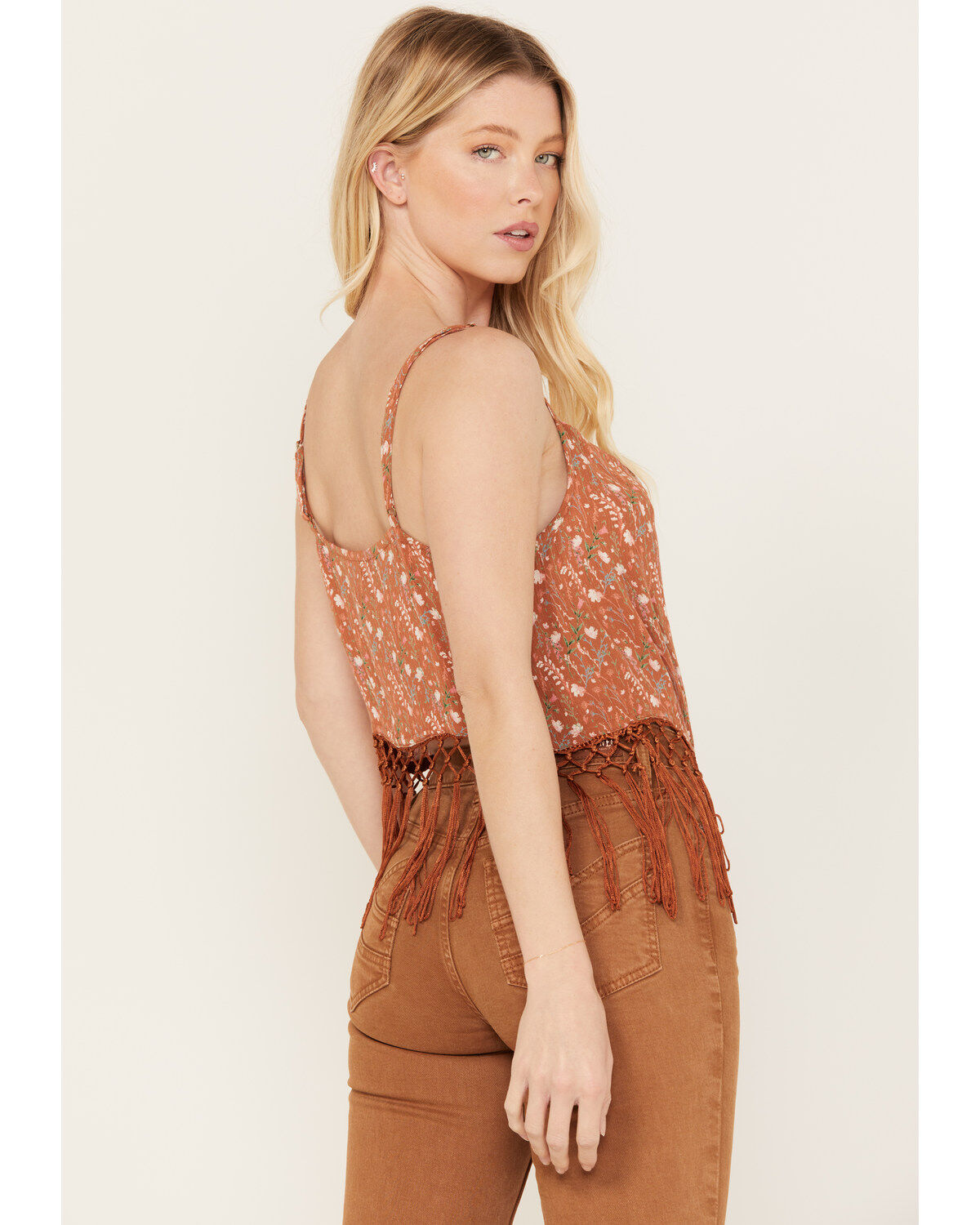 Rock & Roll Denim Women's Floral Fringe Tank Top