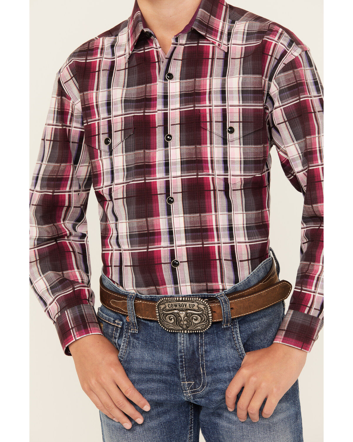 Panhandle Boys' Plaid Print Long Sleeve Snap Western Shirt