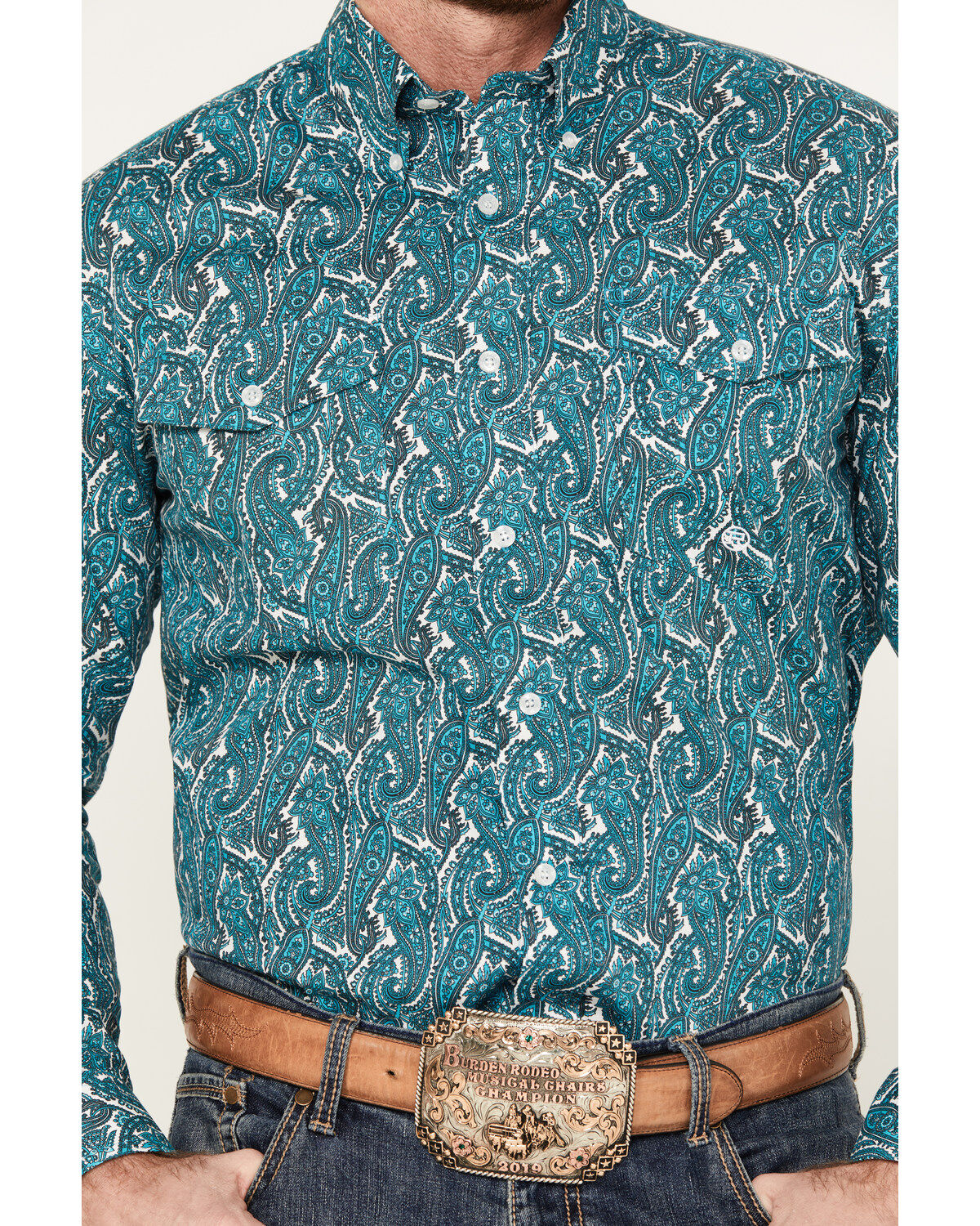 Roper Men's Amarillo Paisley Print Long Sleeve Button-Down Western Shirt