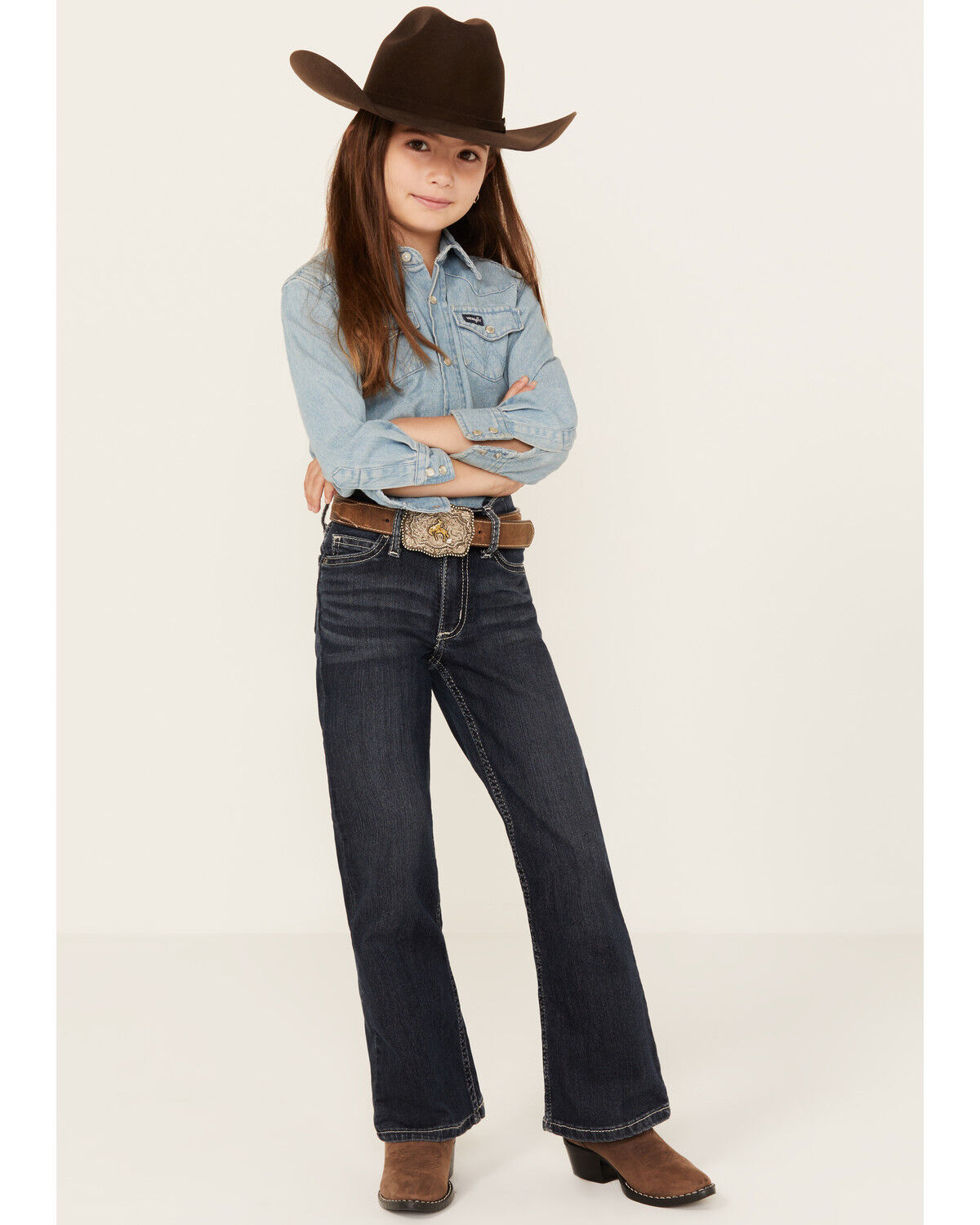 Wrangler Girls' "W" Swish Embroidery Bootcut Jeans
