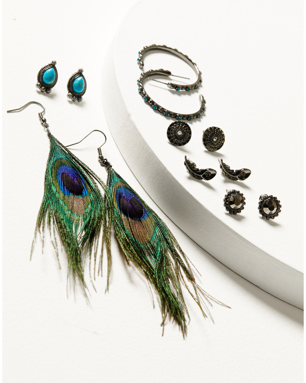 Shyanne Women's Enchanted Forest 6-Piece Peacock Feather Earrings Set