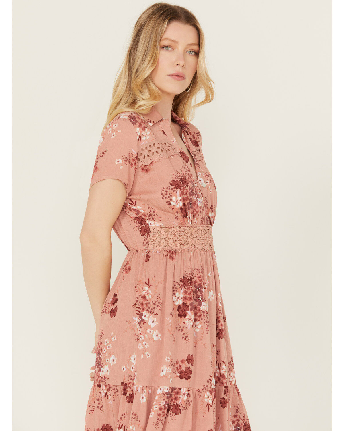 Wild Moss Women's Lace Trim Midi Dress