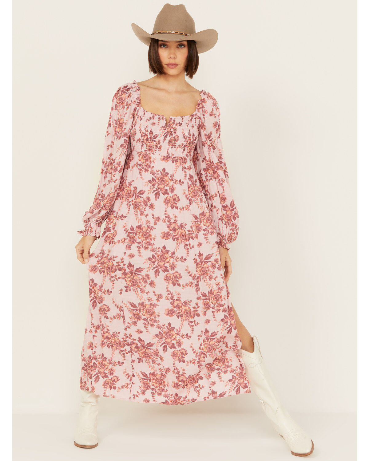 Free People Women's Jaymes Floral Print Long Sleeve Midi Dress