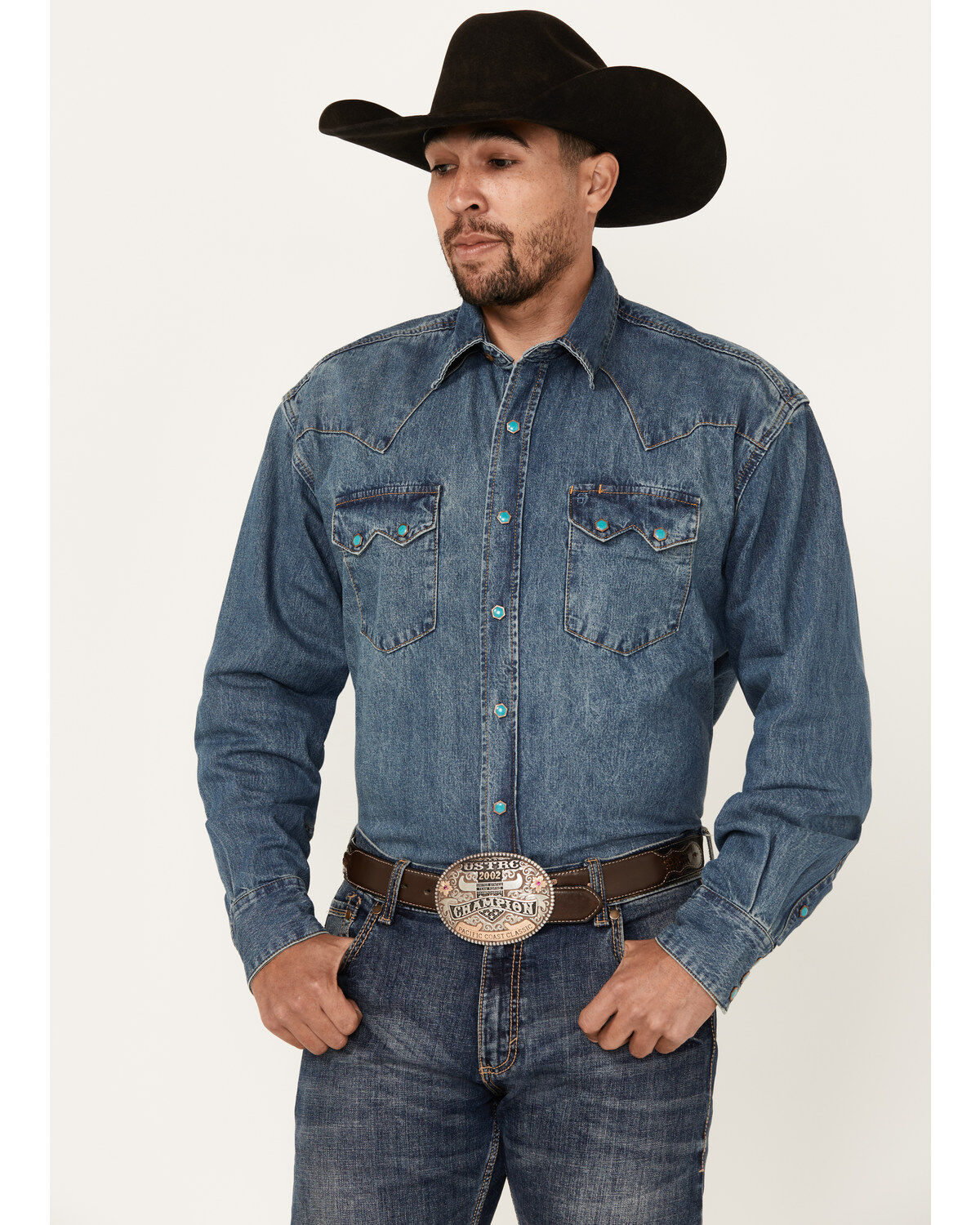 Stetson Men's Denim Long Sleeve Snap Western Shirt