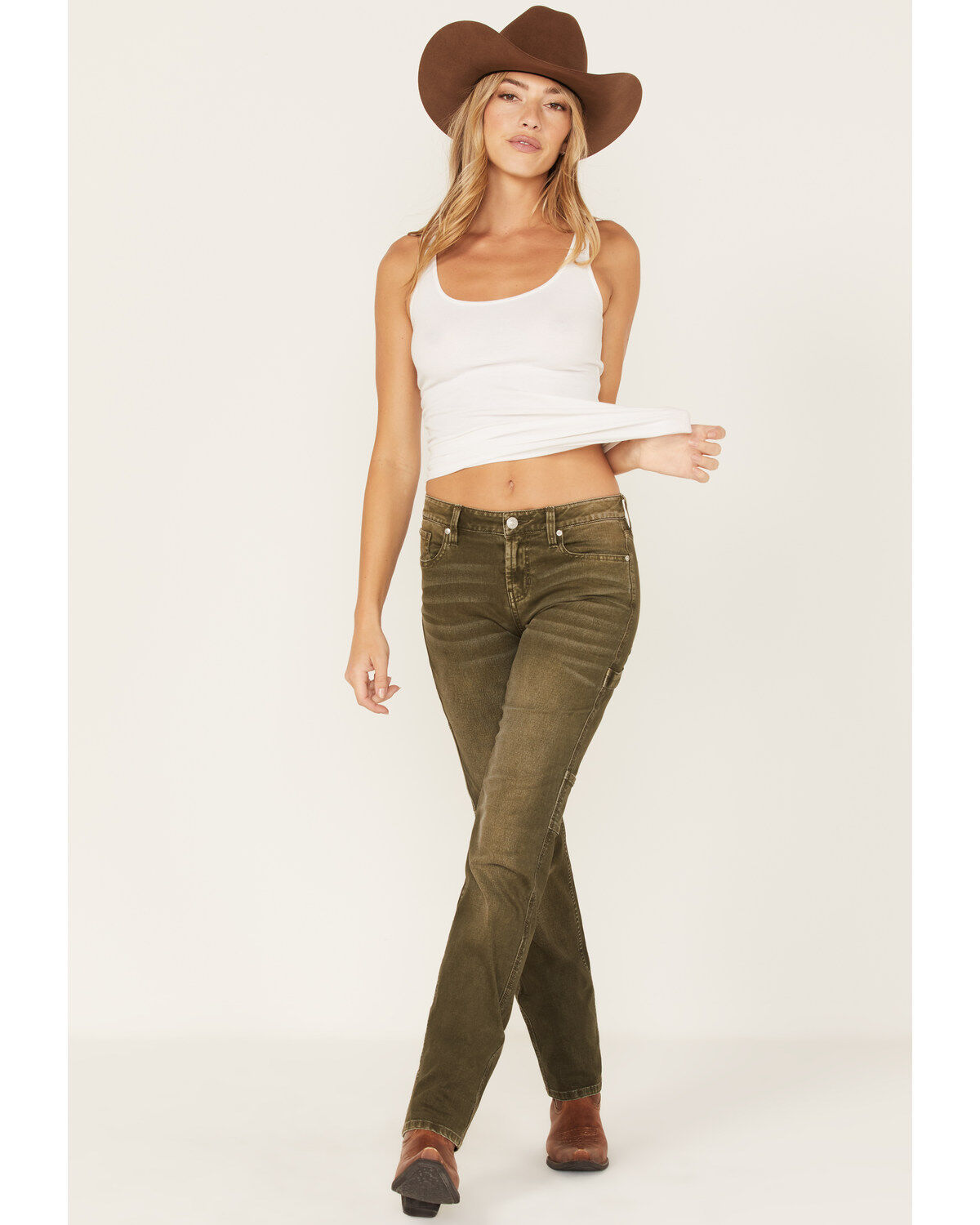 Cleo + Wolf Women's High Rise Cargo Straight Jeans