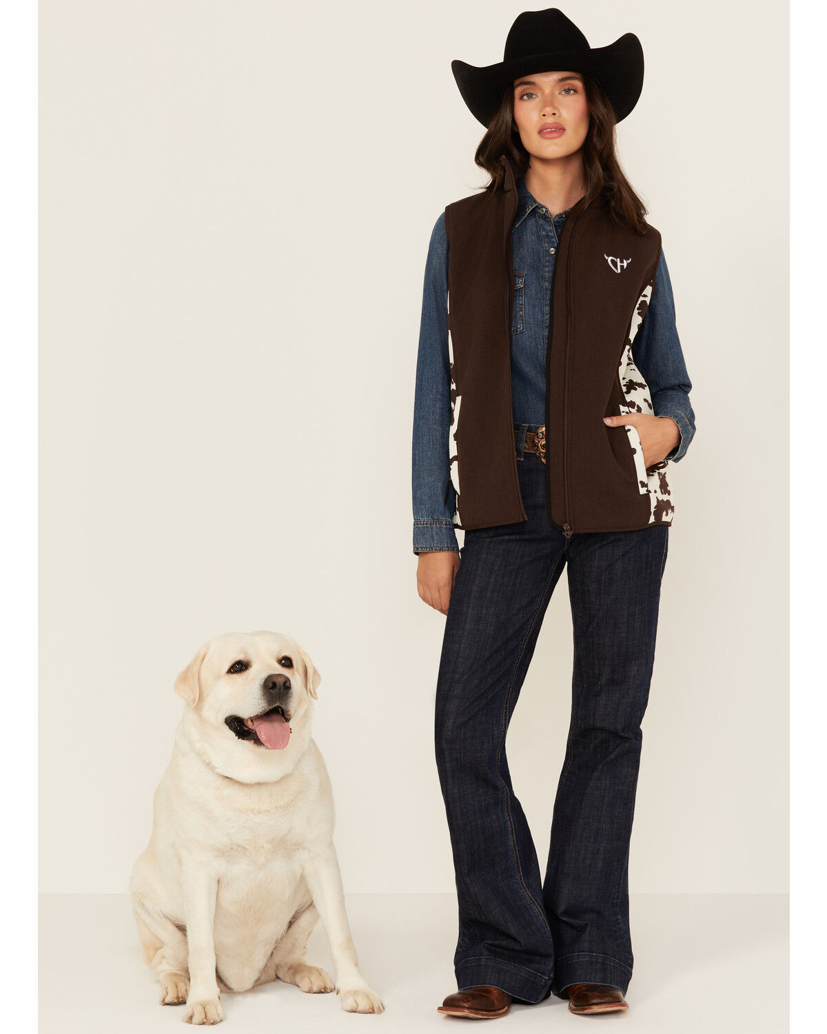 Cowgirl Hardware Women's Cow Print Softshell Vest