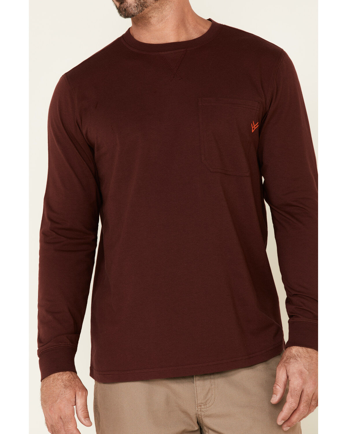 Hawx Men's Dark Red Original Pocket Long Sleeve Work T-Shirt