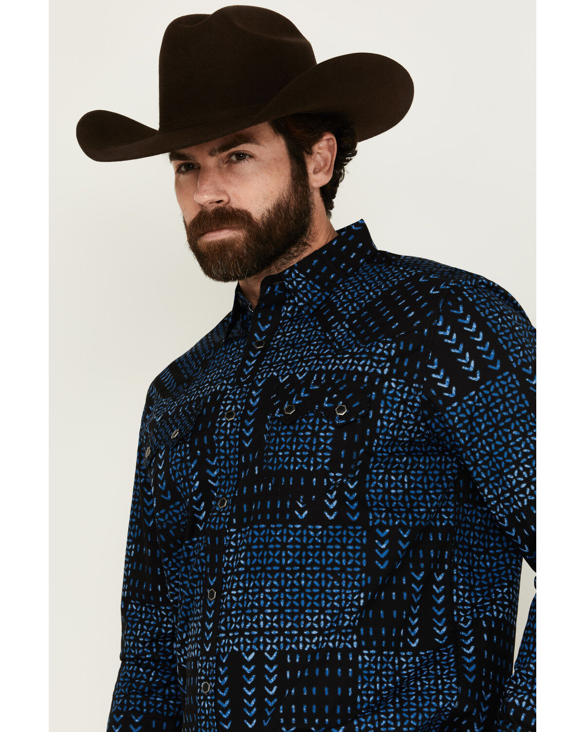 Moonshine Spirit Men's Twilight Southwestern Geo Print Long Sleeve Snap Western Shirt