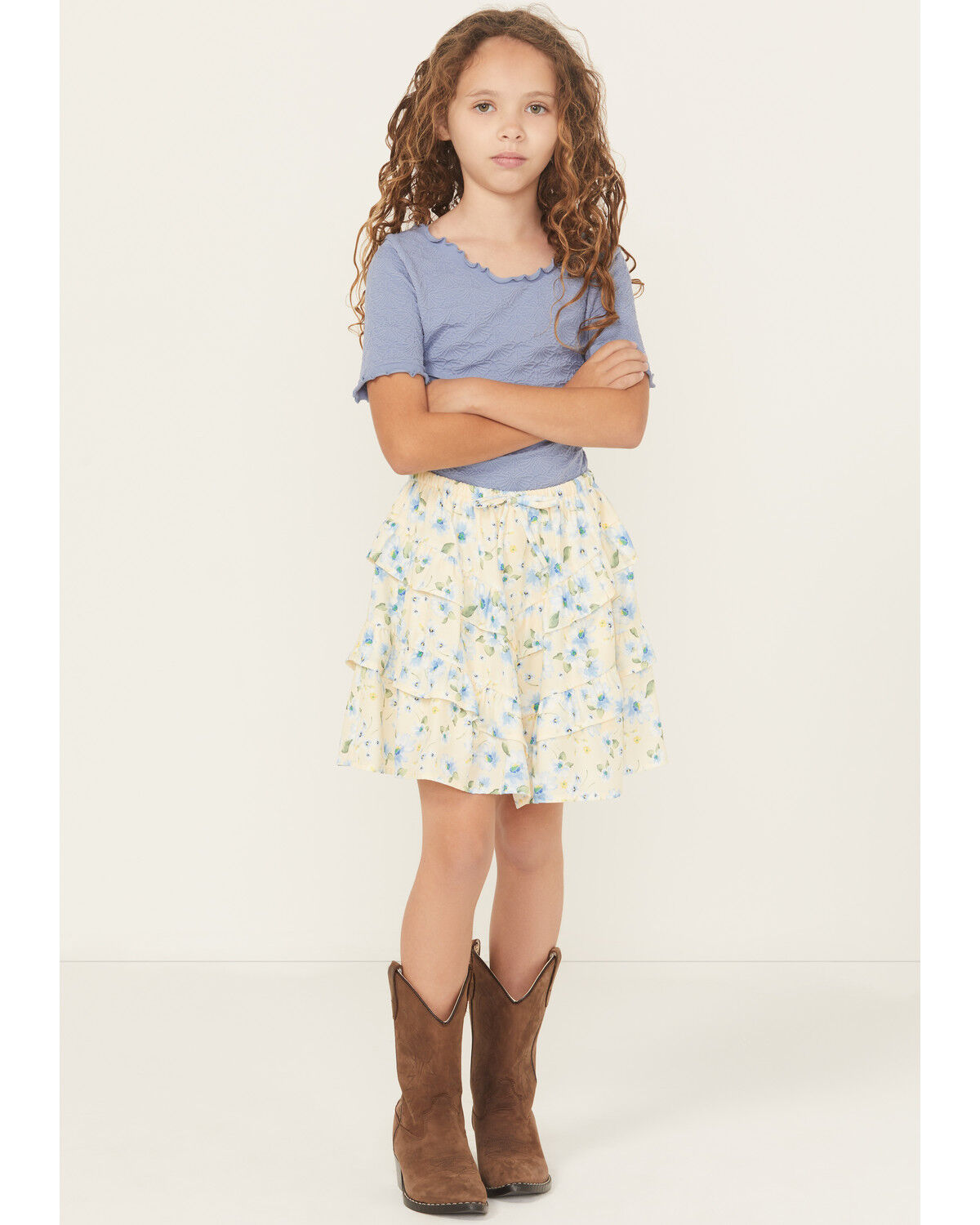 Trixxi Girls' Floral Print Ruffle Skirt