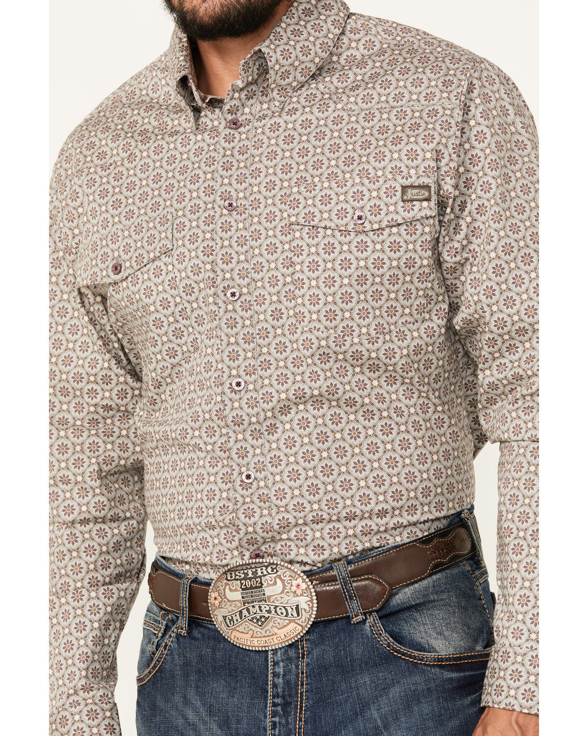 Justin Men's Boot Barn Exclusive Medallion Print Long Sleeve Button-Down Stretch Western Shirt
