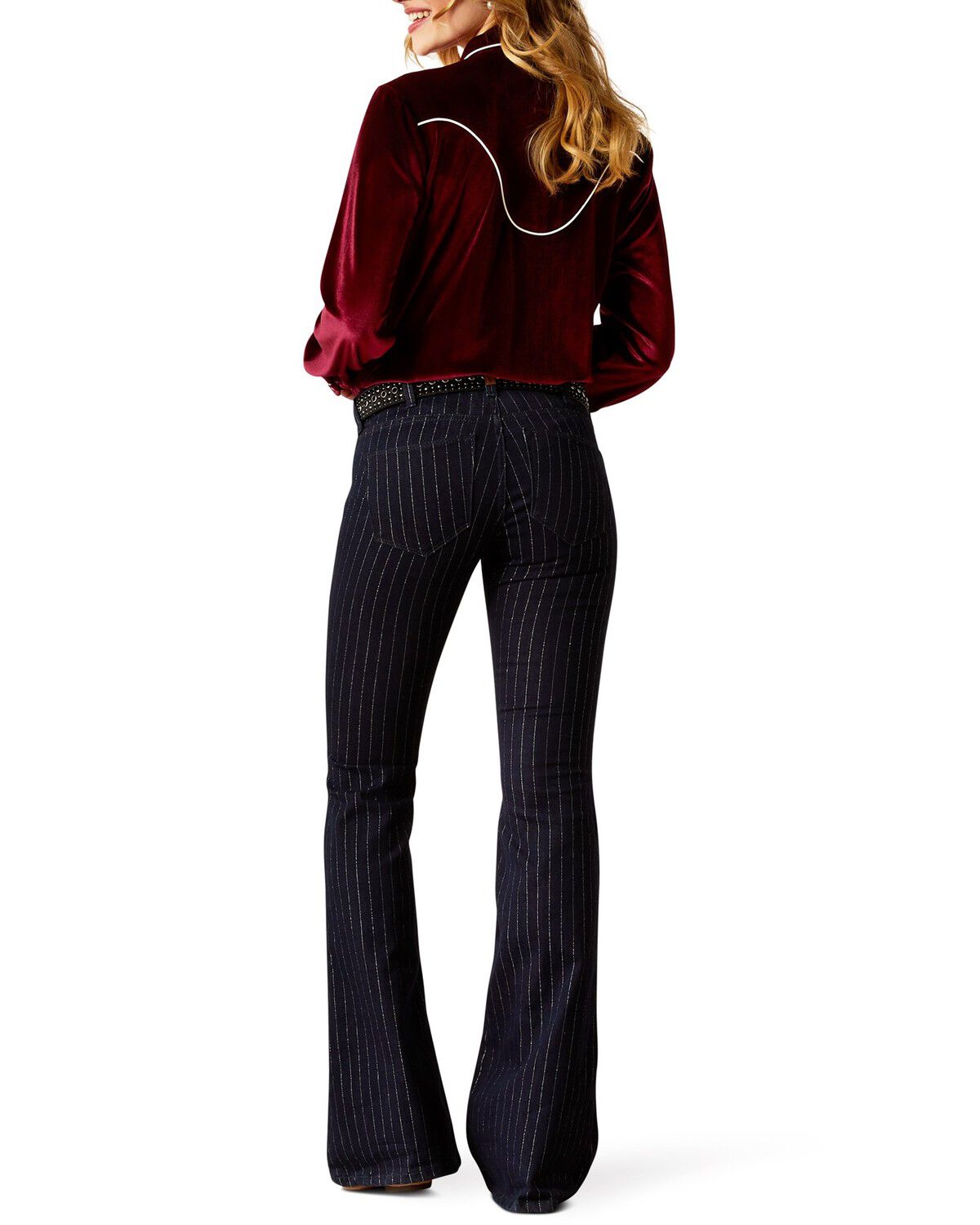 Ariat Women's Jasmine Pinstripe Dark Wash Flare Stretch Denim Jeans - Plus
