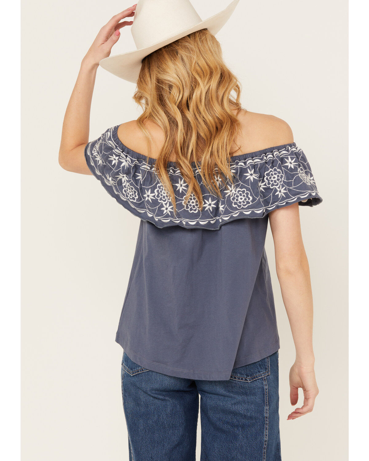 Panhandle Women's Off The Shoulder Floral Embroidered Top
