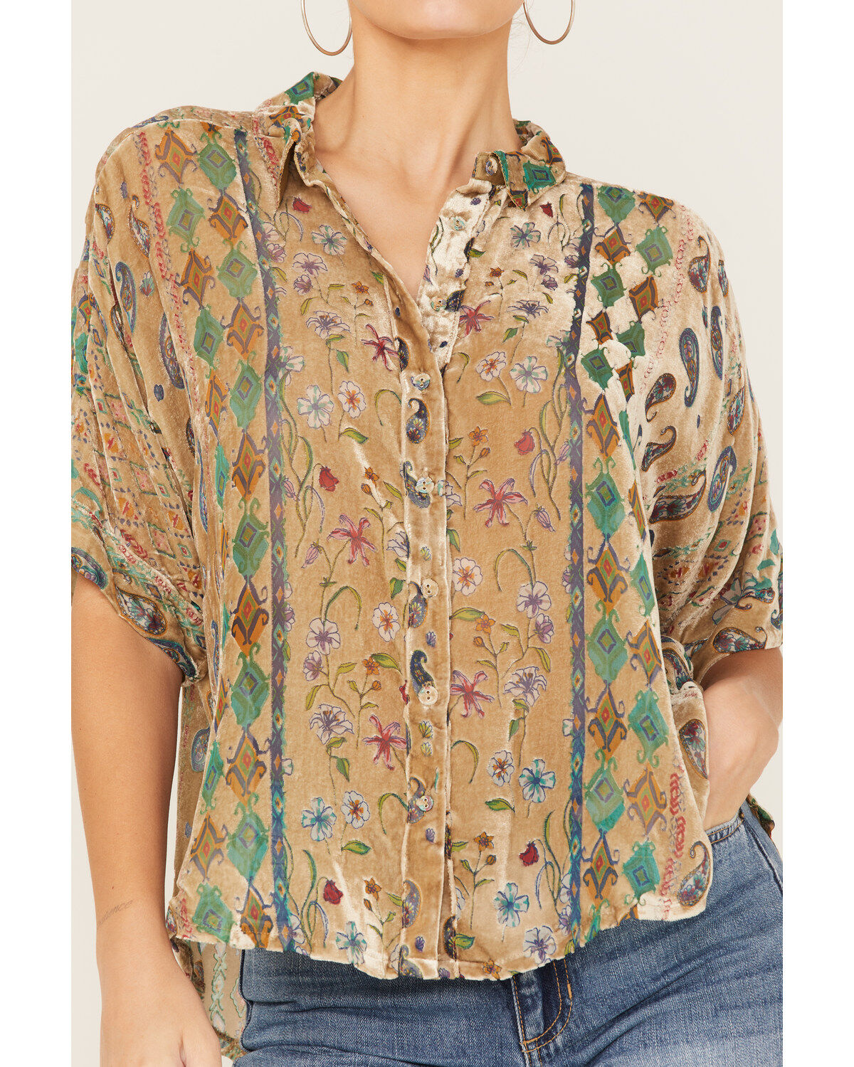 Johnny Was Women's Sugar Burnout Paisley Print Lynn Shirt