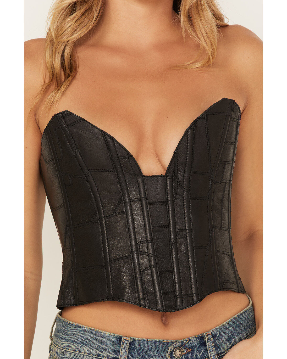 Understated Leather Women's Vixen Boned Leather Patched Corset
