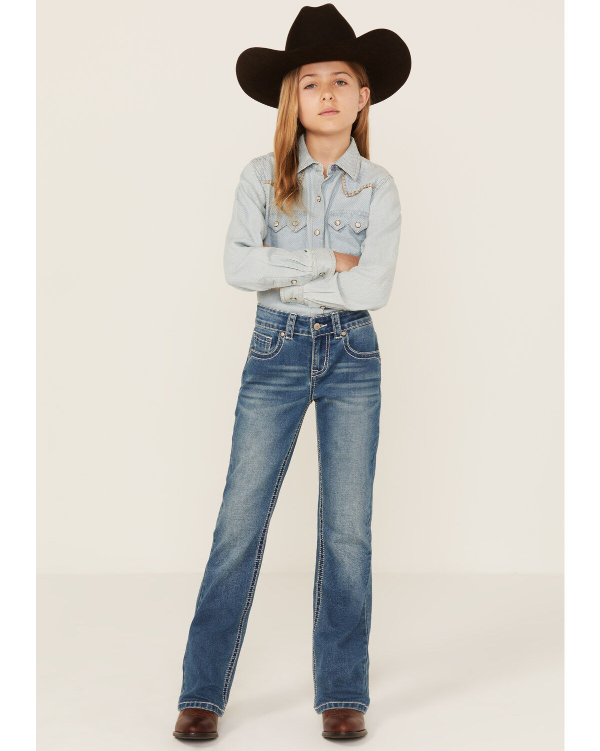 Shyanne Girls' Zig Zag Vertical Pocket Stretch Bootcut Jeans - Big