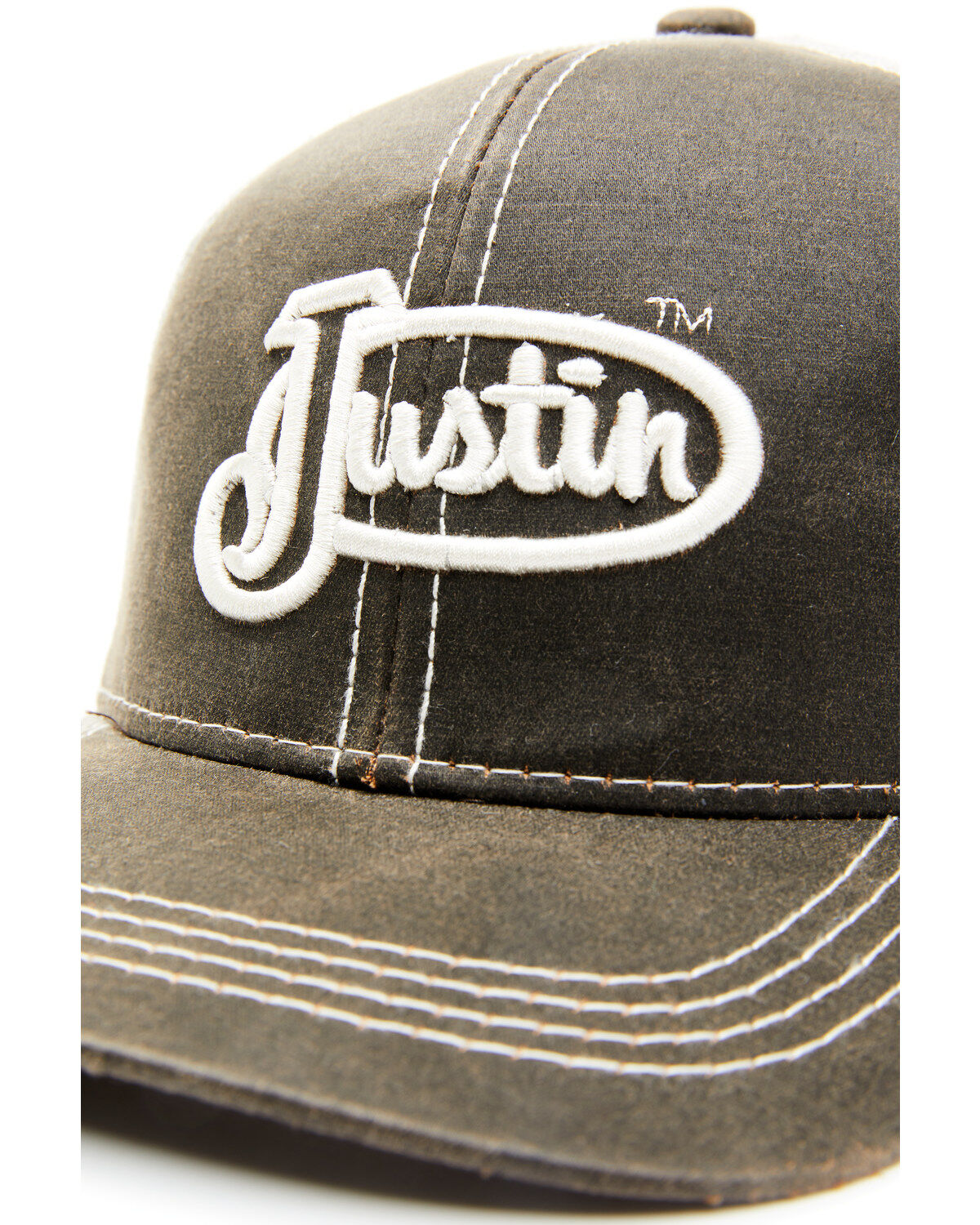 Justin Men's Brown Oilskin Embroidered Logo Mesh-Back Ball Cap