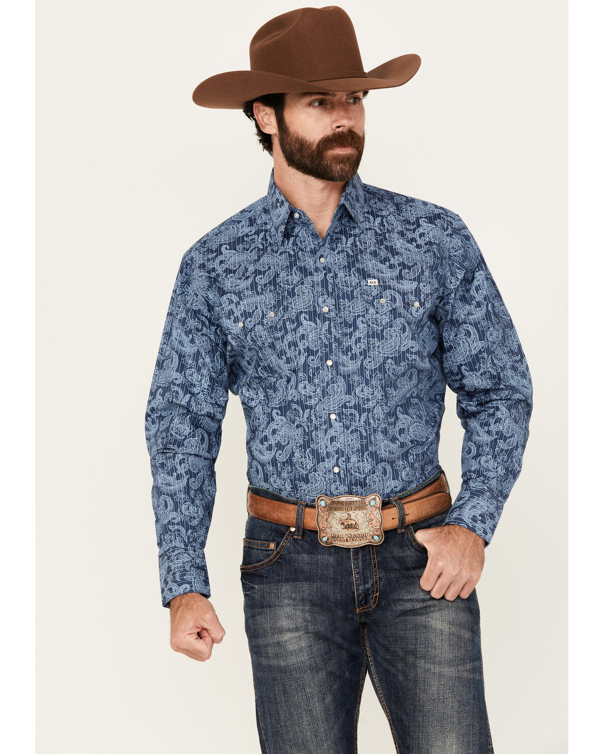 Ely Walker Men's Tonal Paisley Print Long Sleeve Snap Stretch Western Shirt